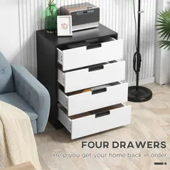 HOMCOM Bedroom Furniture Set, Wardrobe with Hanging Rod, 4 Drawer Chest of Drawers, 2 Bedside Tables with Storage, White and Black - 8