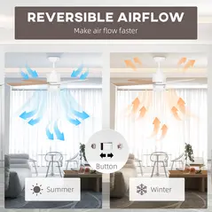 HOMCOM Ceiling Fan with LED Light, Flush Mount Ceiling Fan Lights with Reversible Blades, Pull-chain, White and Natural Tone - 6