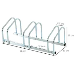 HOMCOM Bike Stand Parking Rack Floor or Wall Mount Bicycle Cycle Storage Locking Stand 76L x 33W x 27H (3 Racks, Silver) - 3