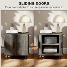 HOMCOM Bedside Table, Nordic Side Table with Roller Shutter Style Sliding Doors and Metal Legs for Bedroom, Living Room, Grey - 5