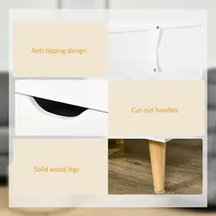 HOMCOM Bedside Table, Bedside Cabinet with 3 Drawers, Side End Table with Pine Wood Legs for Bedroom Living Room, White - 6