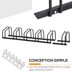 HOMCOM Bike Stand Parking Rack Floor or Wall Mount Bicycle Cycle Storage Locking Stand 179L x 33W x 27H (6 Racks, Black) - 5