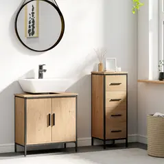 HOMCOM Bathroom Vanity Unit, Under Sink Storage Cabinet with 2 Doors, Adjustable Shelf for Basin without or with Pedestal, Oak - 2