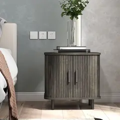 HOMCOM Bedside Table, Nordic Side Table with Roller Shutter Style Sliding Doors and Metal Legs for Bedroom, Living Room, Grey - 9