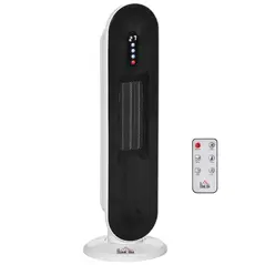 HOMCOM Ceramic Space Heater, Indoor Tower Heater with 2 Heat, Oscillation, Remote Control, Timer, Tip-Over & Overheating Protection, 1200W/2000W, White - 1