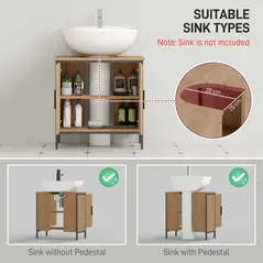 HOMCOM Bathroom Vanity Unit, Under Sink Storage Cabinet with 2 Doors, Adjustable Shelf for Basin without or with Pedestal, Oak - 4