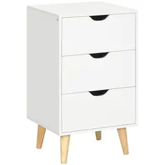 HOMCOM Bedside Table, Bedside Cabinet with 3 Drawers, Side End Table with Pine Wood Legs for Bedroom Living Room, White - 1