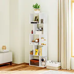 HOMCOM Bookcase, S-Shaped Wooden Bookshelf, 5 Tiers Freestanding Storage Shelf, Home Office Display Stand Rack, White - 8