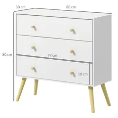 HOMCOM Chest of Drawers, 3-Drawer Storage Organiser Unit with Wood Legs for Bedroom, Living Room, White - 3