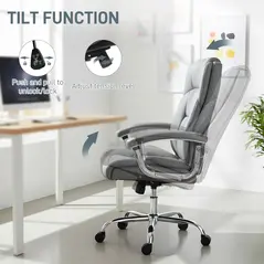 HOMCOM Big and Tall Office Chair 180kg with Spring Cushion, PU Leather - Grey - 7