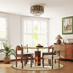 HOMCOM Chandelier Ceiling Light, 3-Light Vintage Flush Mount Fixture with Dual Crystal and Smoke Glass Shade, LED Ceiling Light for Living Room Bedroom, 3 E14 Sockets, Bulbs Not Included, Gold Tone - 8