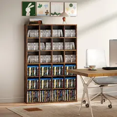 HOMCOM CD Storage Unit with Adjustable Shelves, 89 x 130.5 cm, Rustic Brown - 8