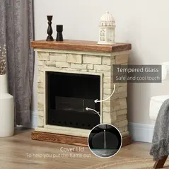 HOMCOM Bioethanol Fire Heater, with Brickwork-Effect Mantelpiece - Brown - 6