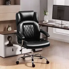 HOMCOM Big and Tall Office Chair 180kg with Spring Cushion, PU Leather - Black - 2