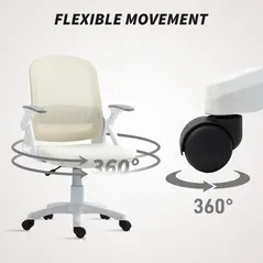 HOMCOM Breathable Mesh Office Chair, Ergonomic Swivel Computer Chair with Flip-up Armrests, Lumbar Back Support for Home/Office, White - 8