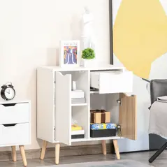 HOMCOM Bedroom Furniture Set, Wardrobe with Hanging Rail, Bedside Table, Floor Cabinet with Storage, Nature Wood Finish and White - 9