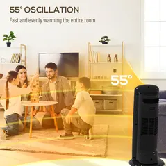 HOMCOM Ceramic Space Heater, 2000W Fan Electric Heater with 4 Modes, Adjustable Thermostat, 55° Oscillation, Tip-Over and Overheat Protection for Bedroom, Home Office, Black - 6