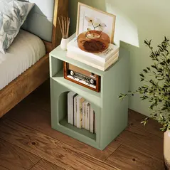 HOMCOM Bedside Table with 2 Open Compartments - Light Green - 6
