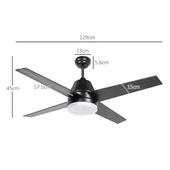 HOMCOM Ceiling Fan with LED Light, Flush Mount Ceiling Fan Lights with Reversible Blades, Remote, Black and Walnut Brown - 3