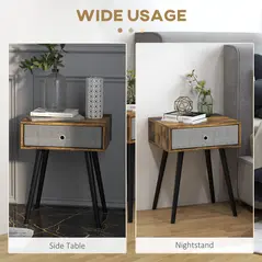 HOMCOM Bedside Table Set of 2, Industrial Nightstand, Tall End Table with Removable Fabric Drawer, Retro Chic Side Table Accent Furniture with Wooden Legs, Rustic Brown - 6