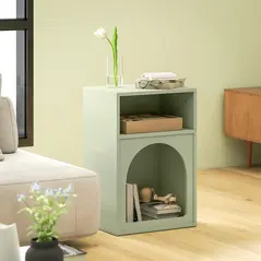 HOMCOM Bedside Table with 2 Open Compartments - Light Green - 8