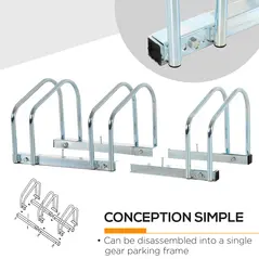 HOMCOM Bike Stand Parking Rack Floor or Wall Mount Bicycle Cycle Storage Locking Stand 76L x 33W x 27H (3 Racks, Silver) - 5