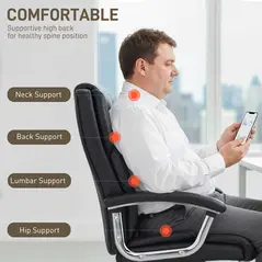 HOMCOM Big and Tall Office Chair 180kg with Spring Cushion, PU Leather - Black - 5