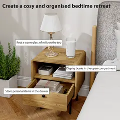 HOMCOM Bedside Table with Drawer and Open Shelf - Oak - 5