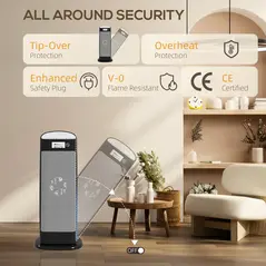 HOMCOM Ceramic Space Heater, 2000W Fan Electric Heater with 4 Modes, Adjustable Thermostat, 55° Oscillation, Tip-Over and Overheat Protection for Bedroom, Home Office, Black - 7