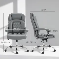 HOMCOM Big and Tall Office Chair 180kg with Spring Cushion, PU Leather - Grey - 3
