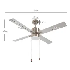 HOMCOM Ceiling Fan with LED Light, Flush Mount Ceiling Fan Lights with Reversible Blades, Pull-chain, Silver and Natural Tone - 3