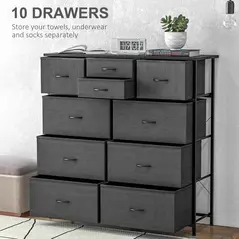 HOMCOM Bedroom Chest of Drawers, 10 Drawer Dresser with Foldable Fabric Drawers and Steel Frame, Black - 4