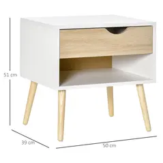 HOMCOM Bedside Table with Drawer and Shelf, Modern Nightstand, End Table for Bedroom, Living Room, White - 3