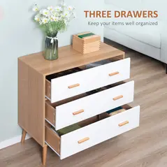 HOMCOM Chest of Drawers with 3 Drawers, Bedroom Cabinet, Storage Organizer for Living Room, White and Natural - 4