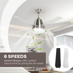 HOMCOM Ceiling Fan with LED Light, Flush Mount Ceiling Fan Lights with Reversible Blades, Remote, Silver and Black - 4