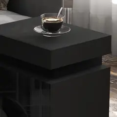 HOMCOM Black Bedside Table with LED Light, High Gloss Front Nightstand with 2 Drawers, for Living Room, Bedroom - 9