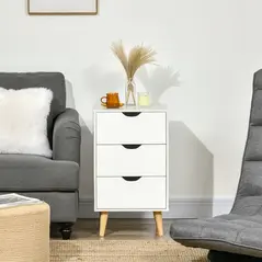 HOMCOM Bedside Table, Bedside Cabinet with 3 Drawers, Side End Table with Pine Wood Legs for Bedroom Living Room, White - 7