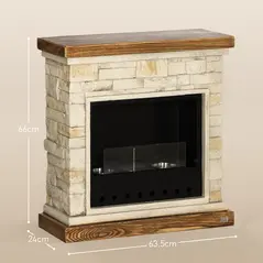 HOMCOM Bioethanol Fire Heater, with Brickwork-Effect Mantelpiece - Brown - 3