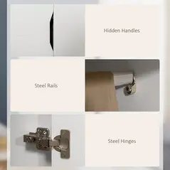 HOMCOM Bedroom Furniture Set, Wardrobe with Hanging Rail, 3 Drawer Chest of Drawers with Cut-out Handles, Grey and White - 7