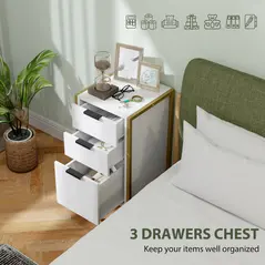 HOMCOM Bedroom Chest of Drawers, Industrial 3-Drawer Dresser, Storage Drawers Unit with Metal Frame for Living Room, White - 4