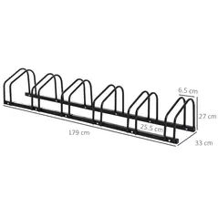HOMCOM Bike Stand Parking Rack Floor or Wall Mount Bicycle Cycle Storage Locking Stand 179L x 33W x 27H (6 Racks, Black) - 3