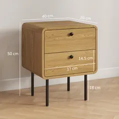 HOMCOM Bedside Table with 2 Drawers and Steel Legs - Oak - 3
