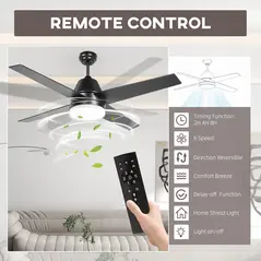 HOMCOM Ceiling Fan with LED Light, Flush Mount Ceiling Fan Lights with Reversible Blades, Remote, Black and Walnut Brown - 7