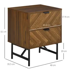 HOMCOM Bedside Table with Two Drawers, Side Cabinet Storage Unit with Metal Handles, Organisation Furniture for Living Room, Bedroom, Walnut Brown - 3