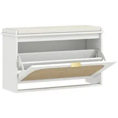 HOMCOM Boho Shoe Bench with Padded Seat and Flip-Drawer - White - 1