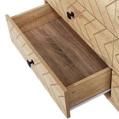 HOMCOM Bedroom Chest of Drawers, 6 Drawer Dresser, Sideboard Cabinet with Zigzag Design and Metal Base, Storage Drawer Unit, 120x71cm, Natural - 9