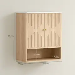 HOMCOM Bathroom Wall Cabinet with Adjustable Shelf - Oak - 3