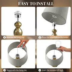 HOMCOM Bedside Lamps Set of 2, Modern Table Lamps with 3 Colour Temperatures, USB A+C Charging Ports and Linen Shade for Living Room Bedroom Office, Gold Tone - 7