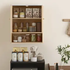 HOMCOM Bathroom Wall Cabinet with Adjustable Shelf - Oak - 7