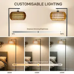 HOMCOM Boho Dimmable Floor Lamp - Black - 4